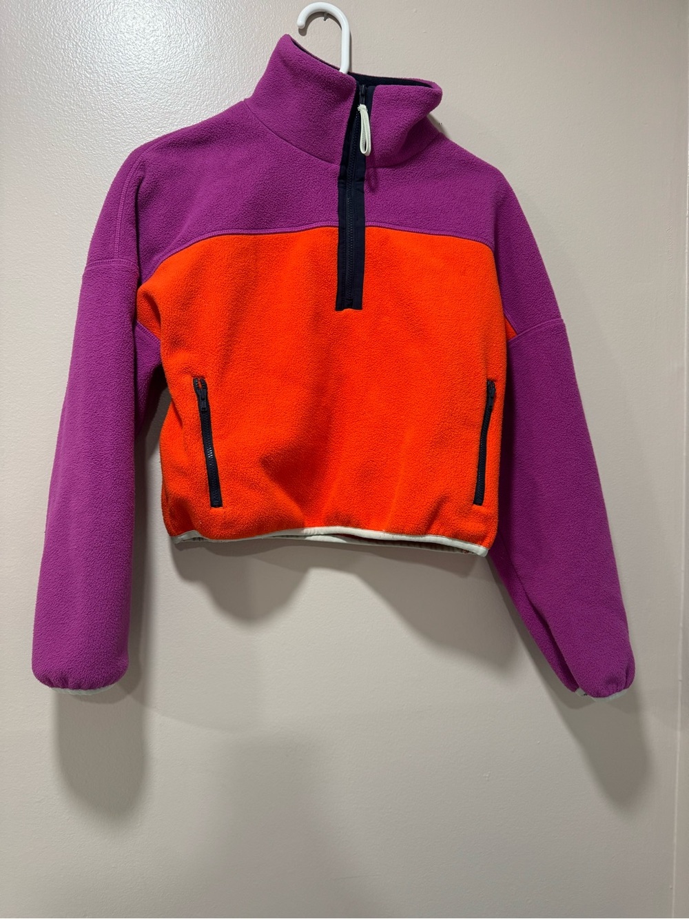 Women Purple & Orange Half-Zip Fleece Pullover Hoodie